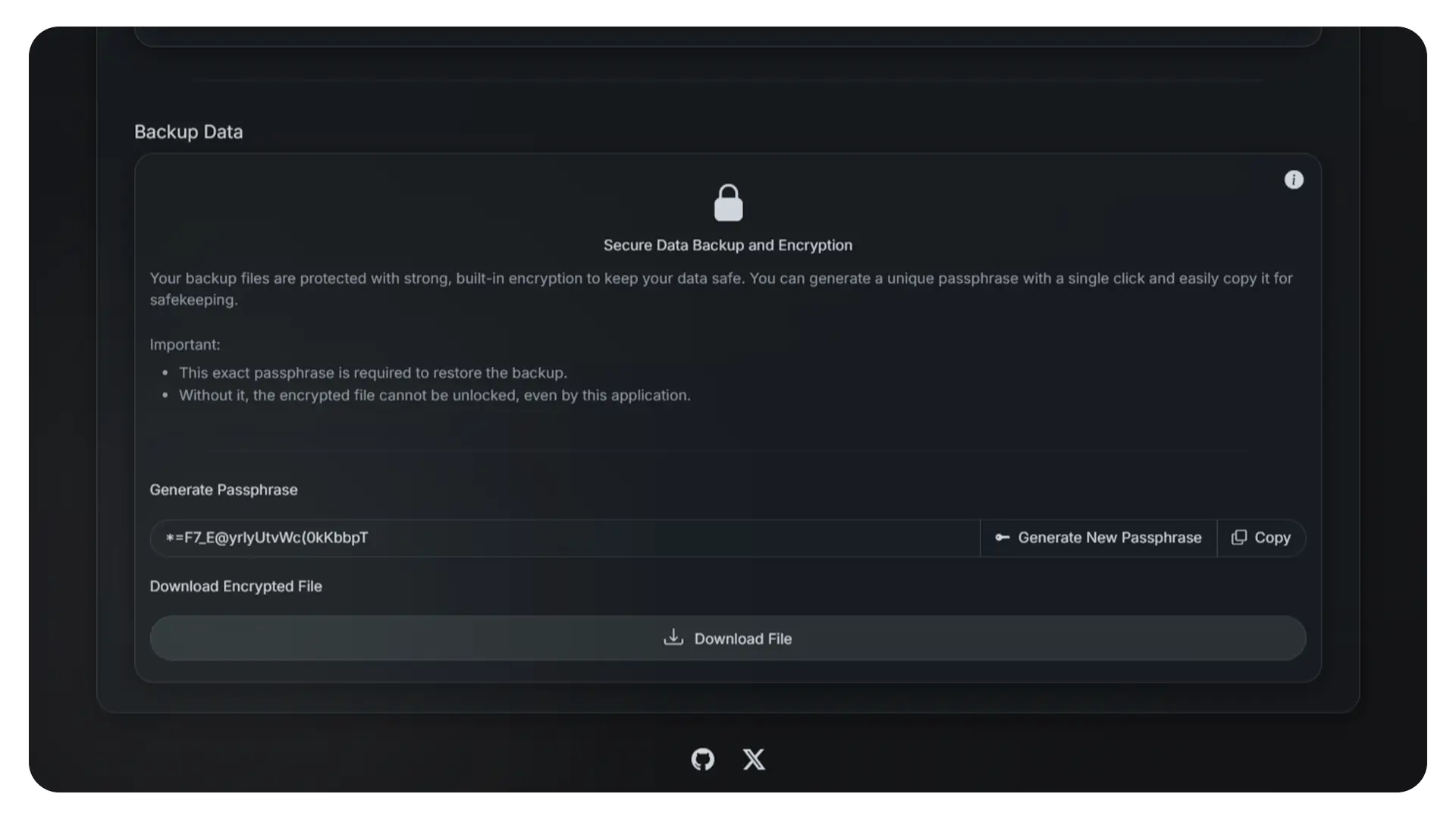 Image of the encrypted backup UI