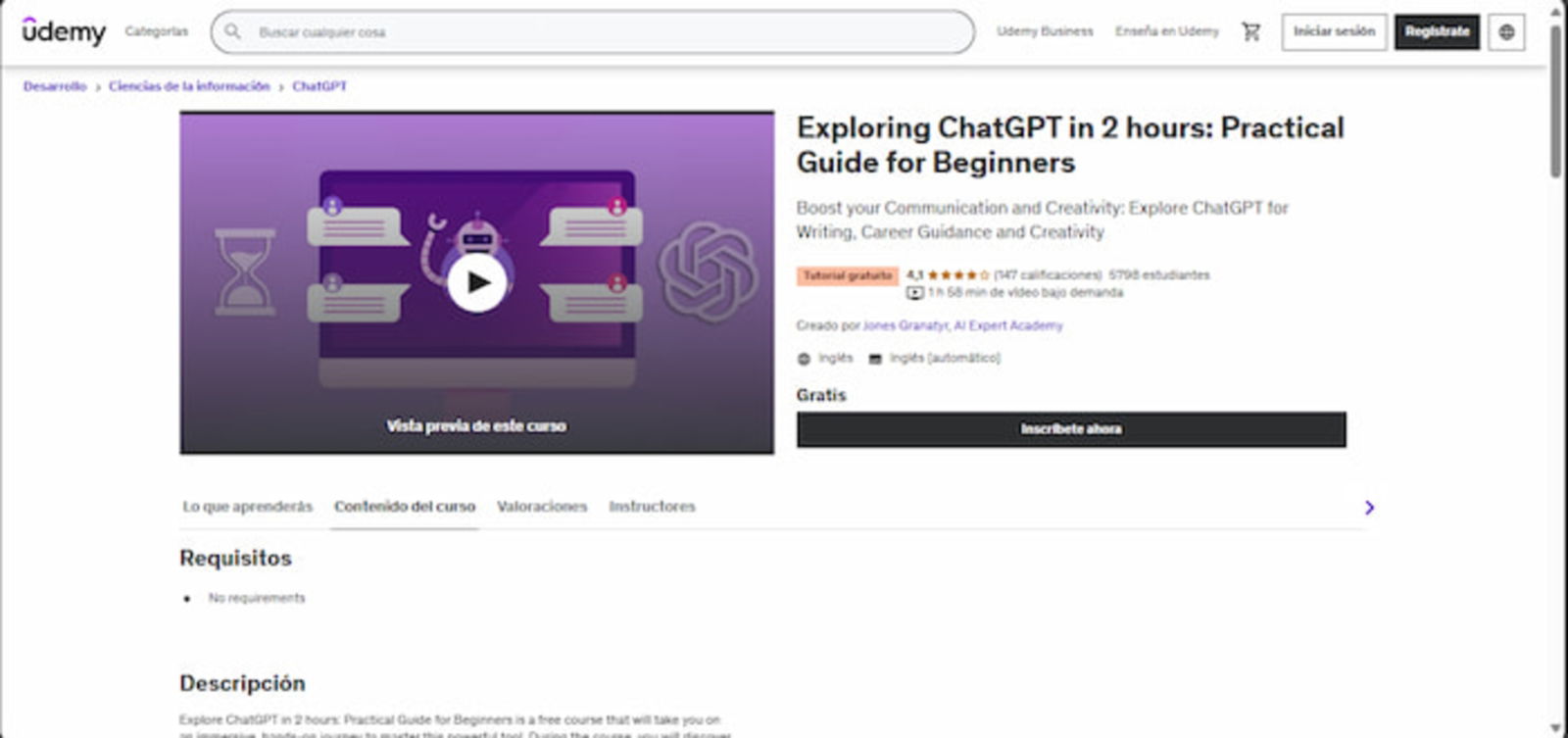 El punto negativo de este curso es que está en inglés, pero si dominas el idioma, entonces no debes perdértelo, ya que es muy completo