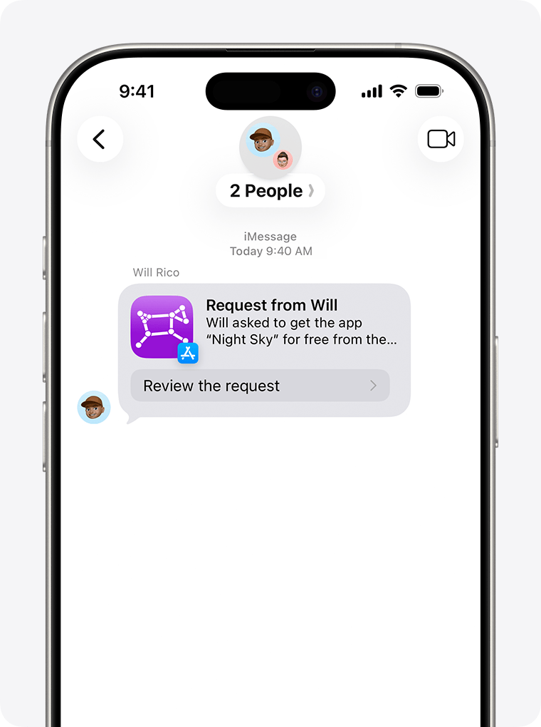 iPhone screen showing an Ask to Buy notification in Messages.