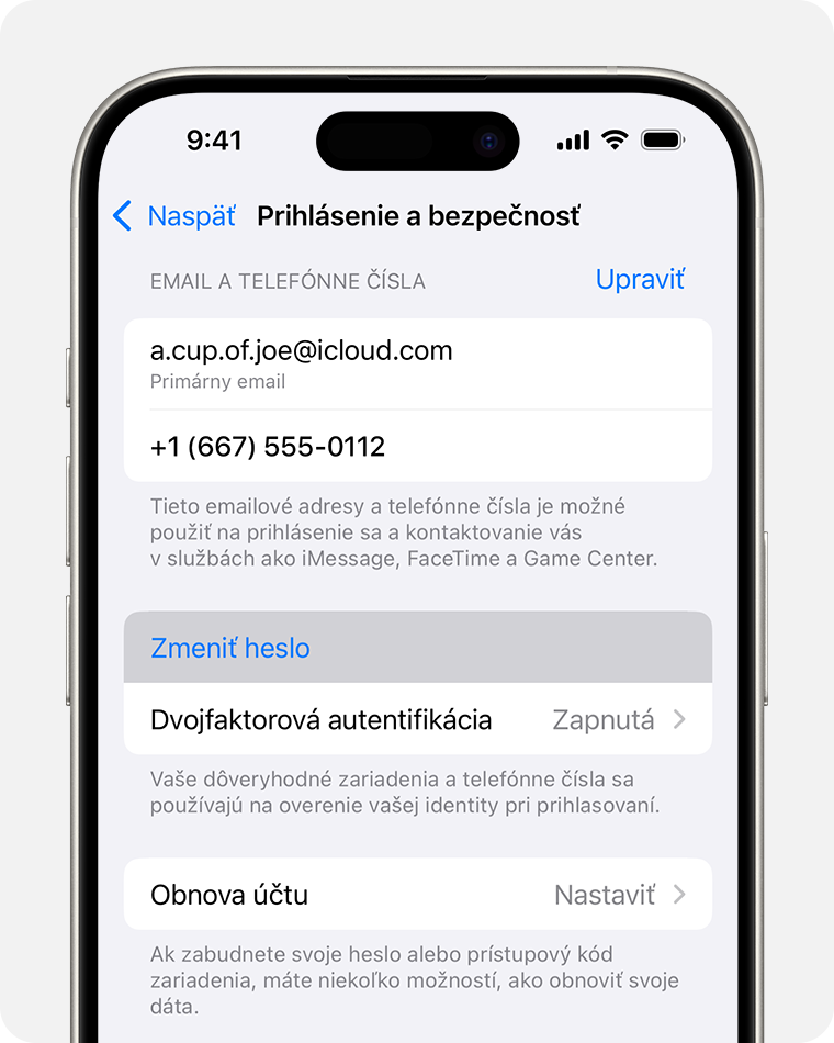 iPhone zobrazujúci tlačidlo Zmeniť heslo v menu Nastavenia