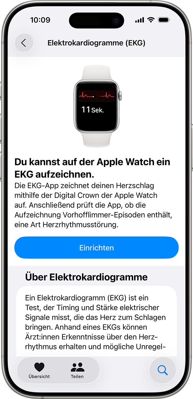Der EKG-Einrichtungsbildschirm in der Health-App auf dem iPhone