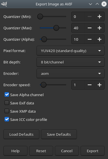 Saving AVIF image with transparency
