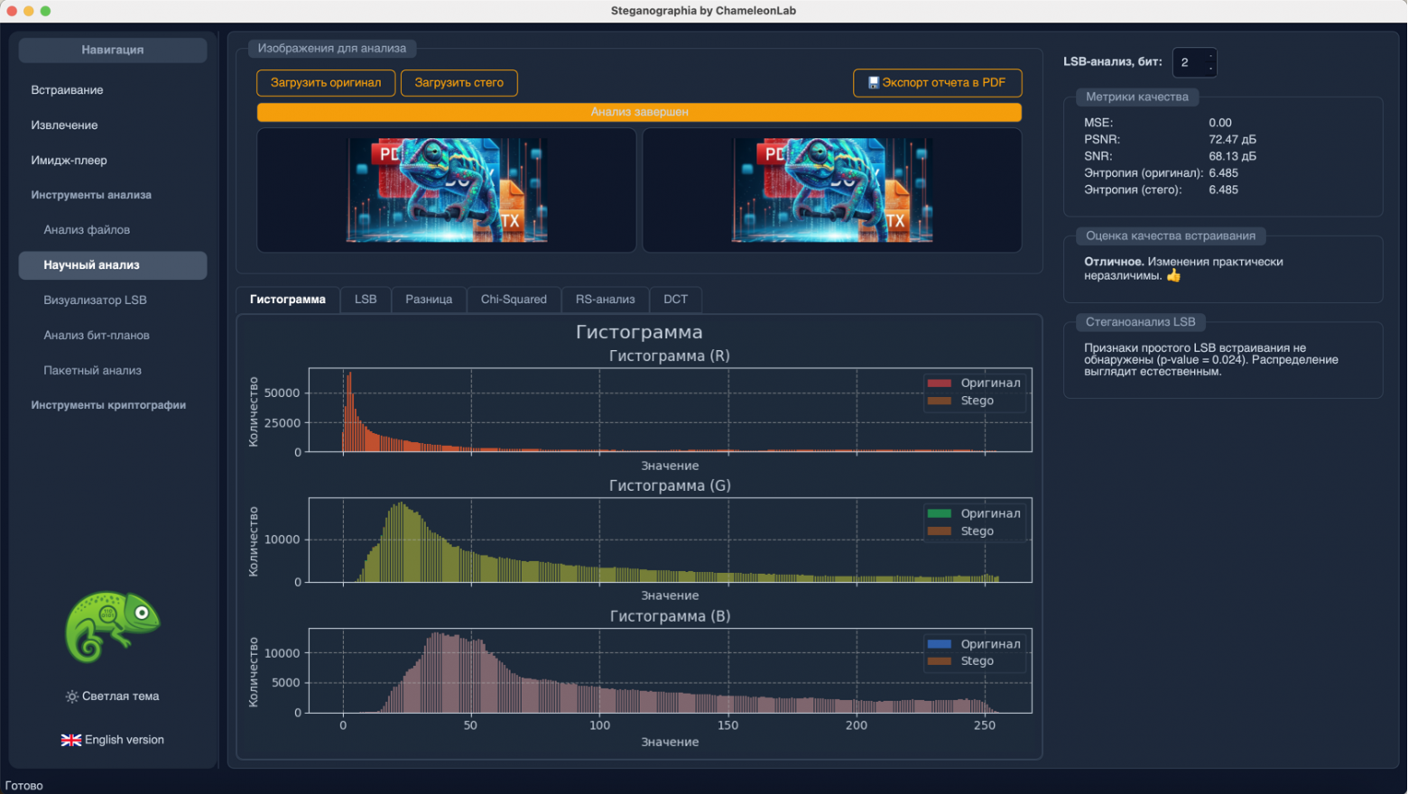 Программа "ChameleonLab". Комплексный анализ Программа "ChameleonLab". Комплексный анализ