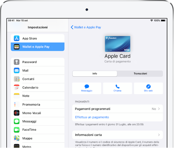 La schermata con i dettagli della carta Apple Card.