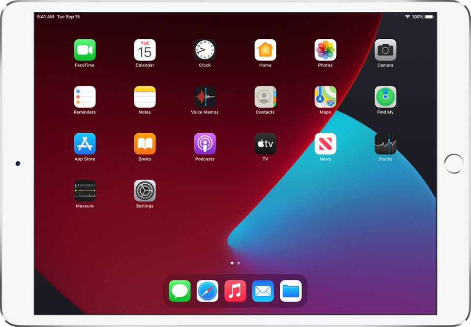 The iPad Home Screen with Dark Mode turned on.