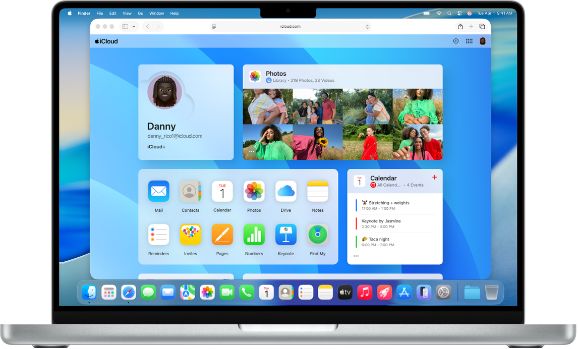 La page d’accueil d’iCloud.com sur un Mac.