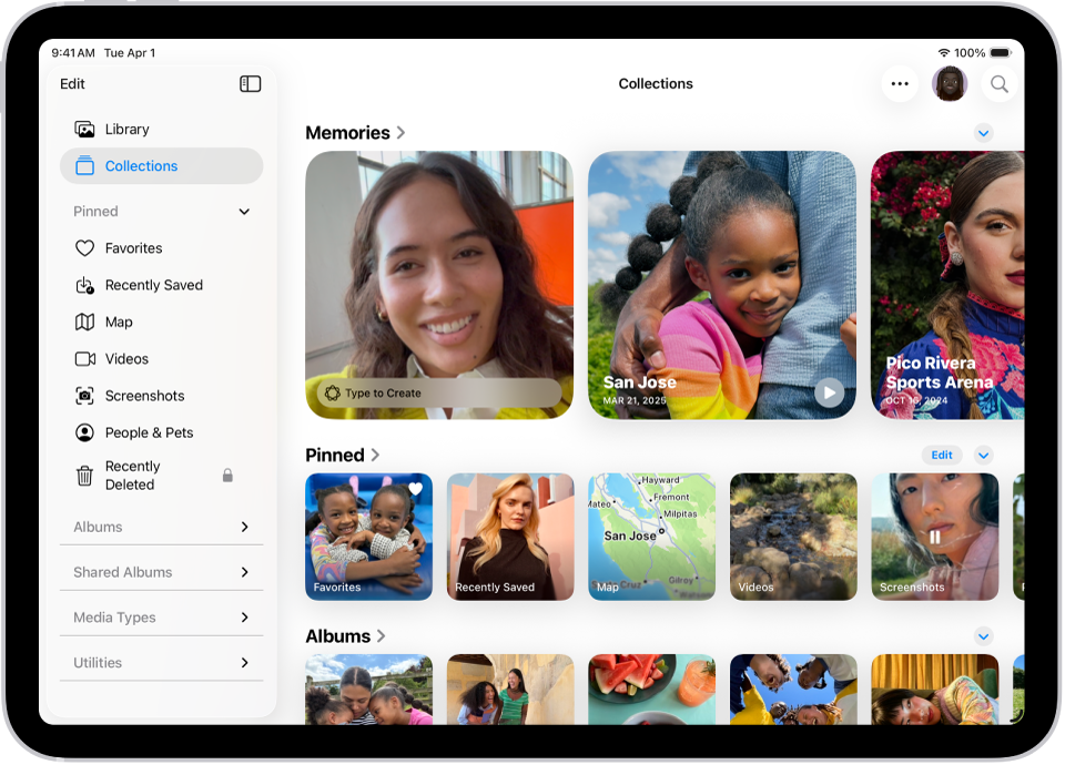 Appen Bilder är öppen och fliken Samlingar är vald i sidofältet.