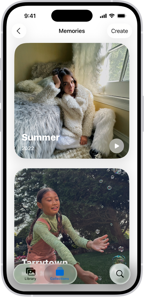 The Photos app is open to the Memories collection.