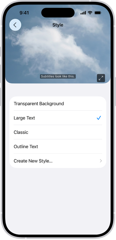 iPhone prikazuje primjer titlova s prilagođenim stilom.
