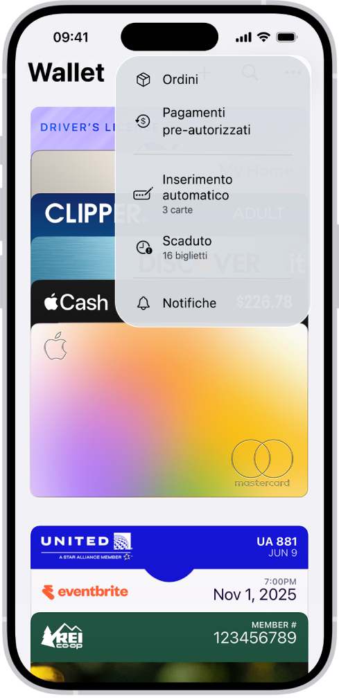 Una carta di credito nell’app Wallet.