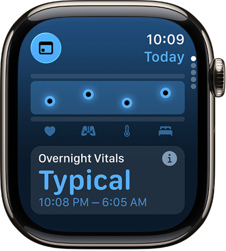 Екран на приложението Vitals (Жизнени показатели), показващ данните за денонощието.