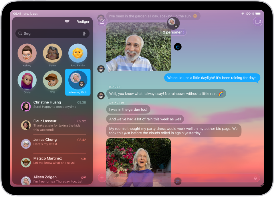 En samtale i Beskeder med en baggrund.