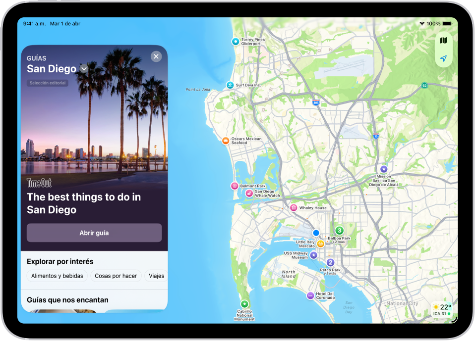 Guía de las características de los parques nacionales. Los parques que incluye la guía están marcados en el mapa.