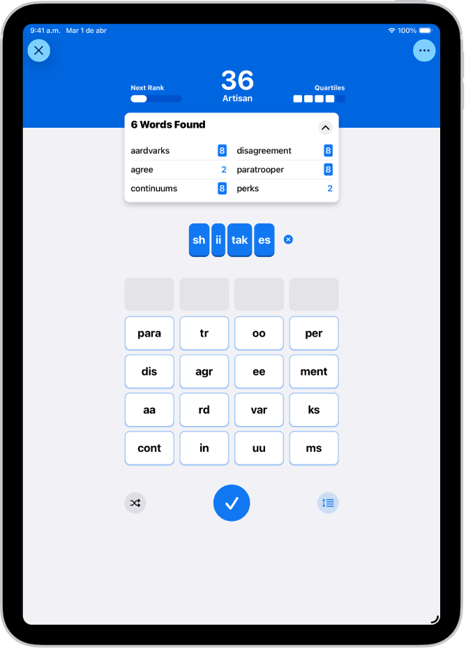 Un rompecabezas de cuartiles en la app News.