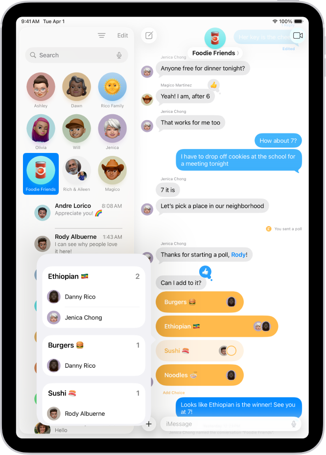 Äänestys Viestit-apissa.