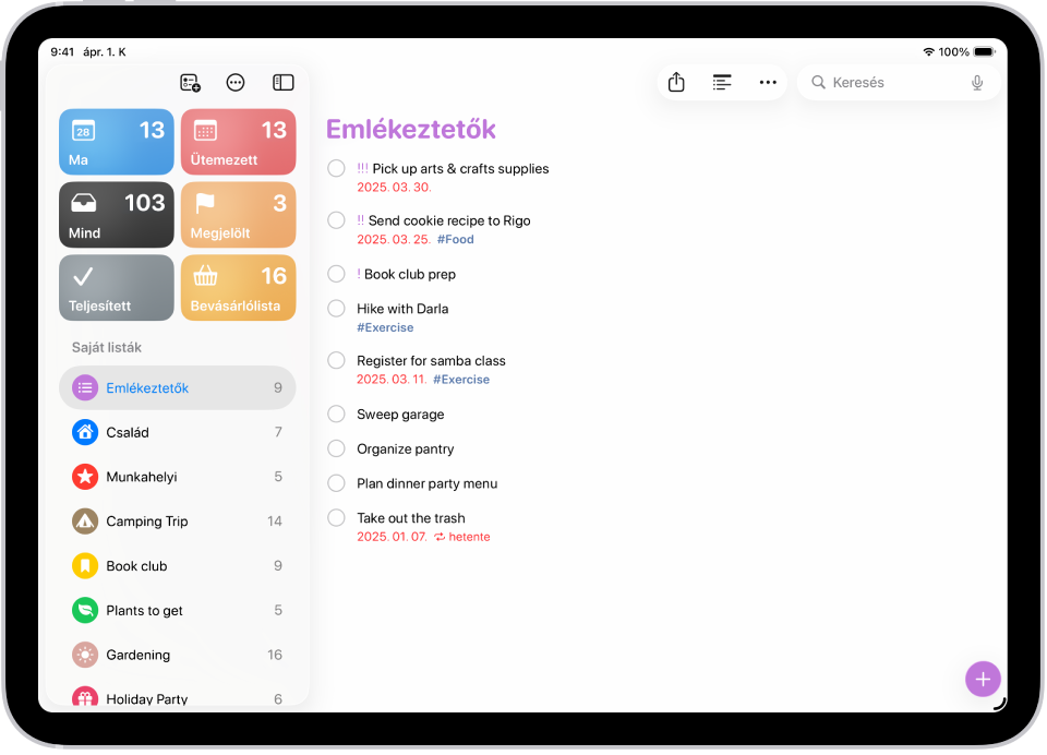 Az Emlékeztetők appban látható, hogy egy új feladatot adnak hozzá az Emlékeztetők listájához.