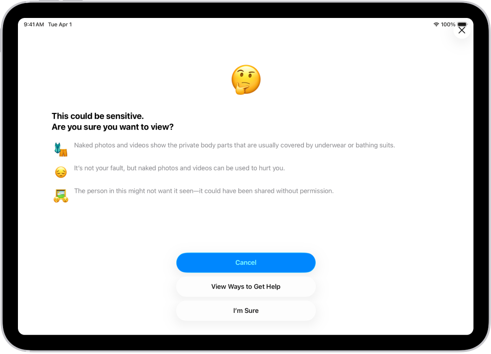 ಸಂವಹನ ಸುರಕ್ಷತಾ ಸೆಟ್ಟಿಂಗ್ ಆನ್ ಆಗಿರುವುದನ್ನು ತೋರಿಸುವ ಸೆಟ್ಟಿಂಗ್ಸ್ ಸ್ಕ್ರೀನ್.
