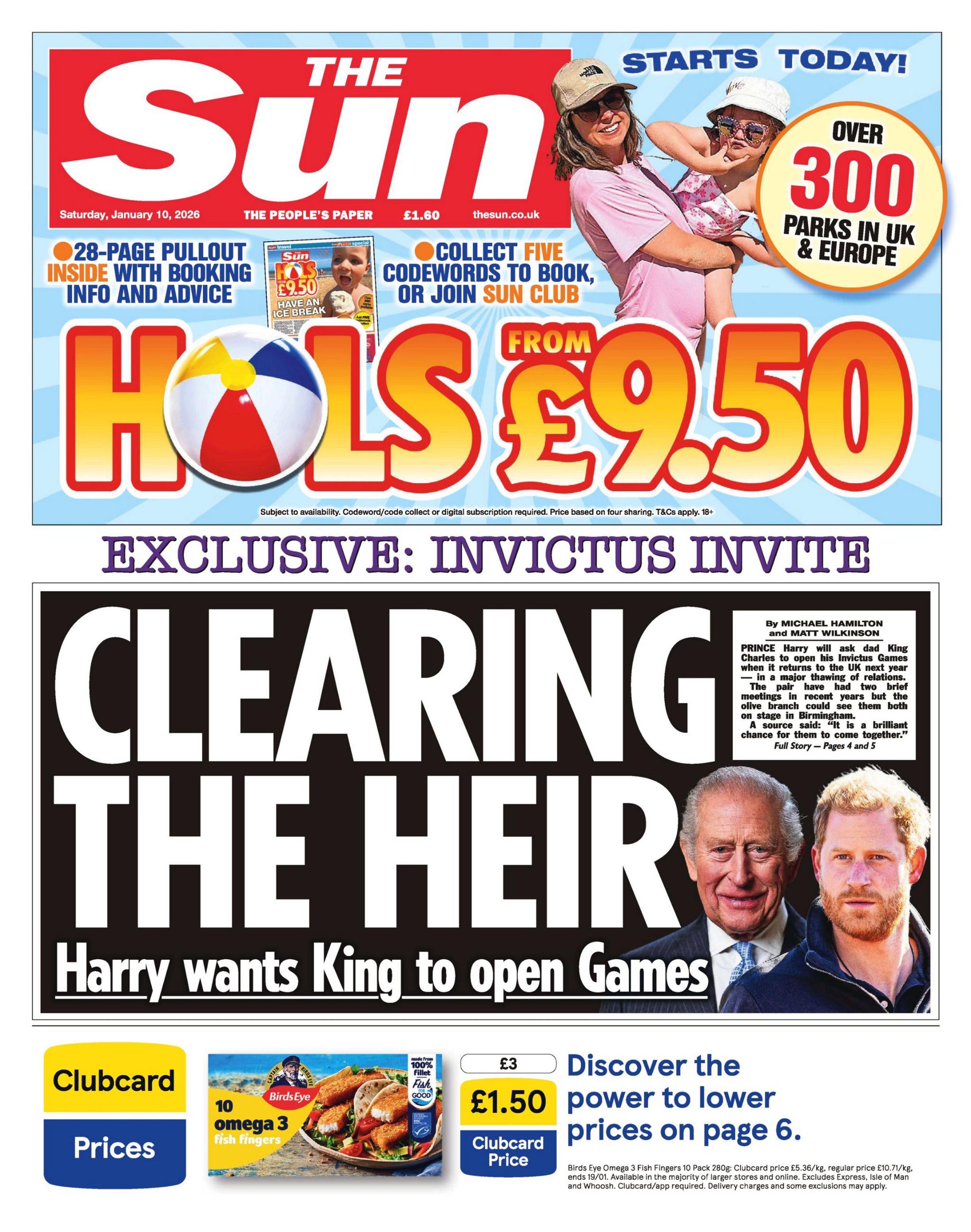 The headline on the front page of the Sun reads: “Clearing the heir”.