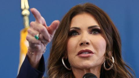 US Secretary of Homeland Security Kristi Noem speaks during a press conference to discuss ICE operations in New York City on January 8, 2026