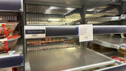 An empty M&S shelf in London's Marble Arch taken in 2025.