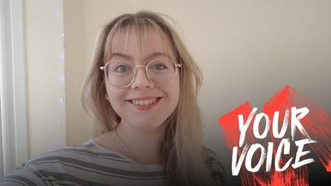 Catherine Thoyts with BBC Your Voice branding on it