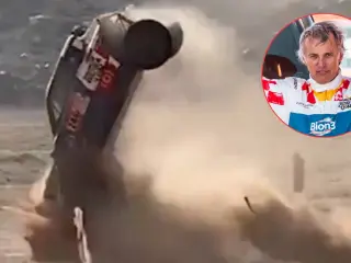 El duro accidente de Jesús Calleja en el Rally Dakar 2026; y una imagen del aventurero leonés durante la carrera.