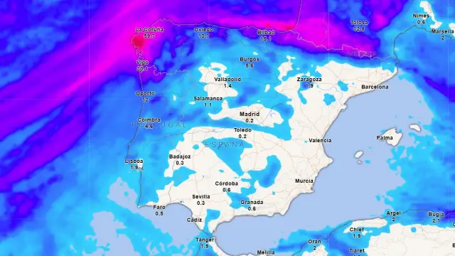 Mapa de precipitación acumulada para el lunes.