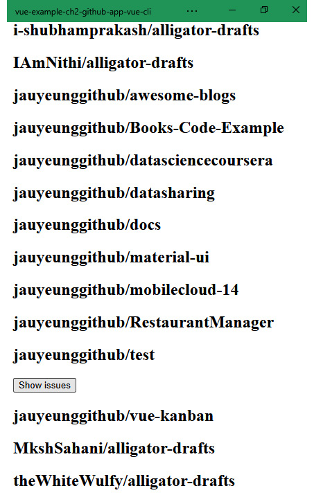 Figure 2.4 – The GitHub repository listing in our PWA
