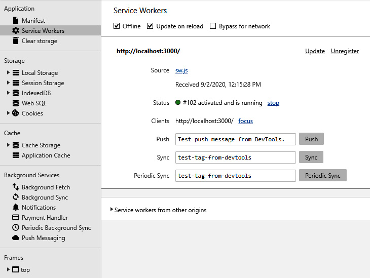 Figure 2.5 – The Service Workers section of the Application tab
